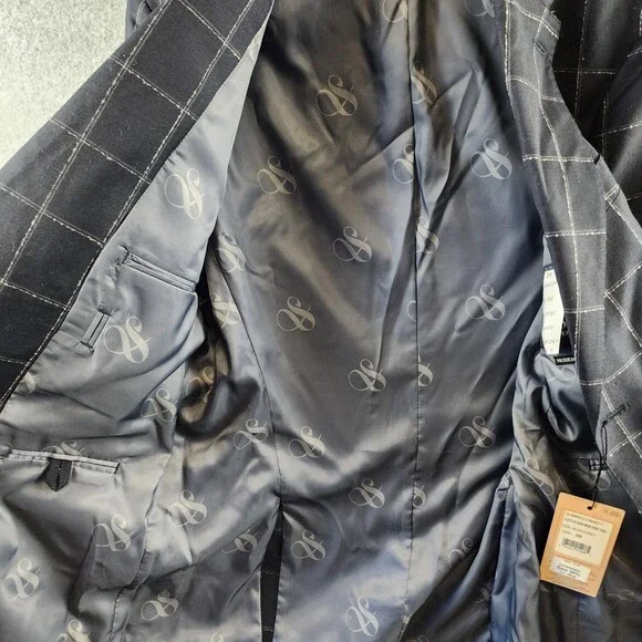 Scotch & Soda Windowpane Check Wool Sportcoat Men's 38R Navy/Grey Front Button